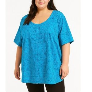 Catherines Blue Gingham Floral Short Sleeve Casual Button Up Shirt‎ Size 4X